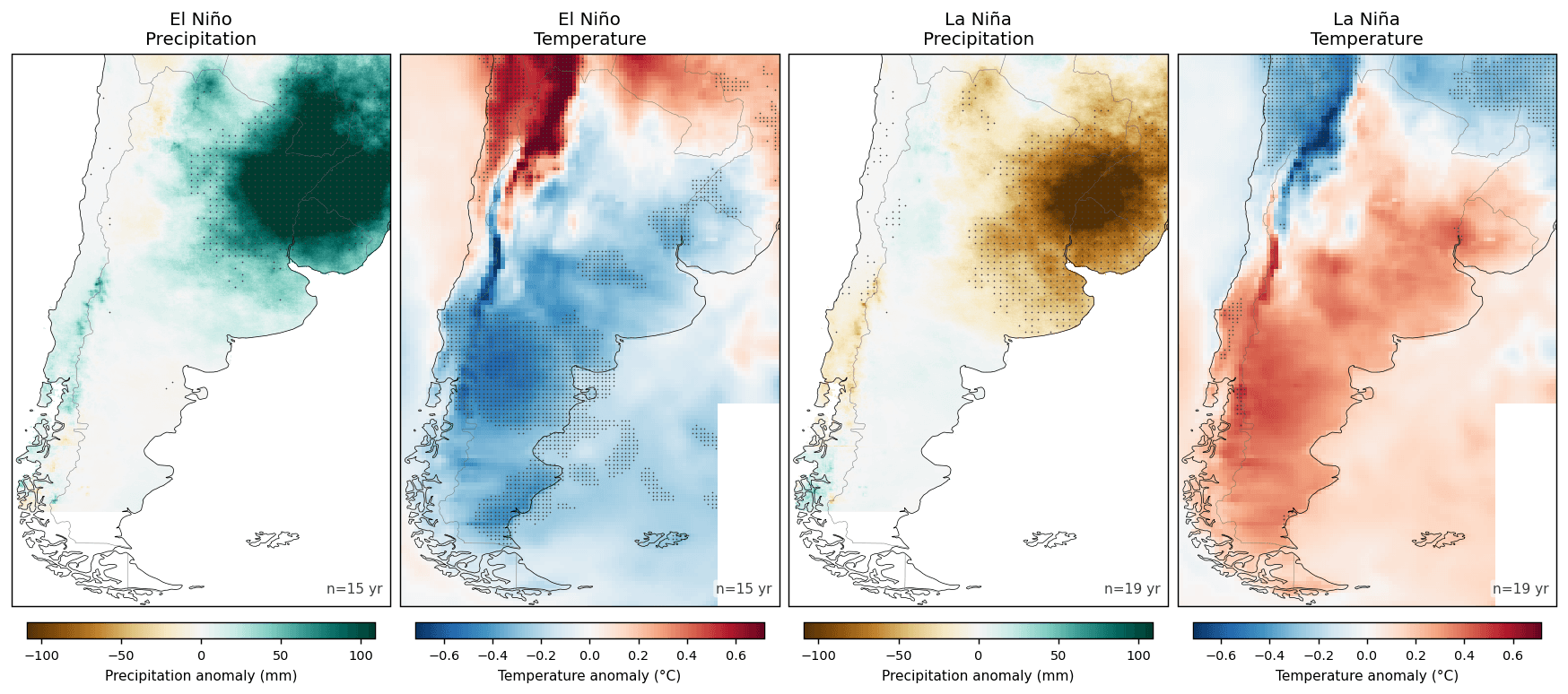How October to December has differed from an average year in El Niño years since 1981