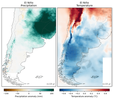 The same comparison for November to January, when maize and soybean crops are getting established across the Pampas